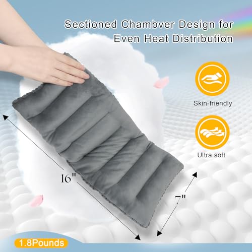 Microwave Heating Pad 16x7in Microwavable Heat Pack for Muscle Pain Relief Moist Rice Clay Bean Bag Pack Heat Therapy for Shoulders, Lower Back, Abdomen Cramps Hot Cold Compress Reusable 1.8LBS - color: Gray