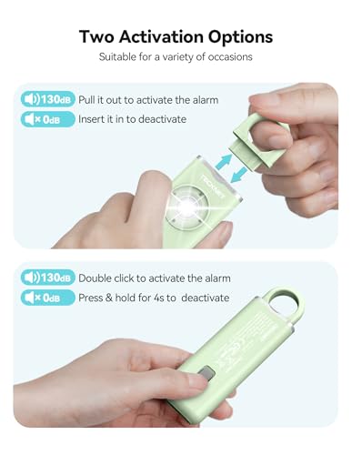 TECKNET Rechargeable Personal Safety Alarm for Women, 130dB Self Defense Keychain Alarm with SOS Strobe Light, Low Battery Notice, Personal Alarm Loud Siren Safety Keychain for Girls Kids Elderly - color: Mint