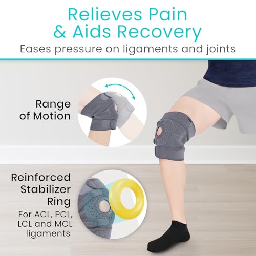 Vive Knee Brace for Meniscus Tear - ACL & Patella Support for Men, Women - color: Gray