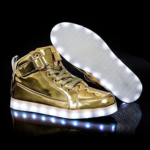 IGxx LED Light Up Shoes for Men Women Sparkly Sneakers High Top - color: Gold, size: 10 Women/9.5 Men