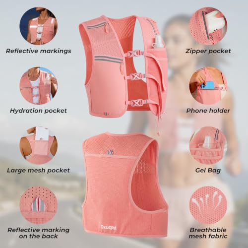 Running Vest for Women & Men with 500ML Soft Flask | Hydration Vest - color: Pink, size: M/L (1 Soft Flask)