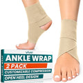 Vive Ankle Wrap (2 Pack) - Strap Heel Brace Stabilizer for Sprained Foot - color: Beige