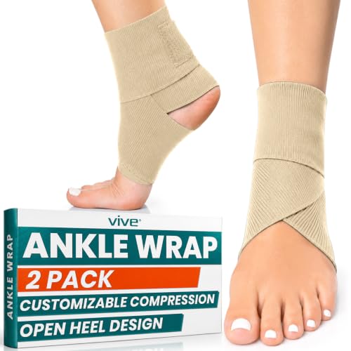 Vive Ankle Wrap (2 Pack) - Strap Heel Brace Stabilizer for Sprained Foot - color: Beige