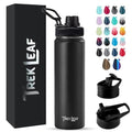 Travel Water Bottle with 3 Lids (Spout, Straw, Flip) Leak Proof, Quality, Vacuum Insulated, Stainless Steel (Black, 22 oz) - color: Black, size: 22 Ounces