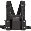 Radio Shoulder Holster Chest Harness Holder Vest Rig for Two Way Radio Chest Front Pack Pouch Walkie Talkie Case with Front Pouches for Kenwood Arcshell Retevis Baofeng UV-5R F8HP UV-82 - color: black