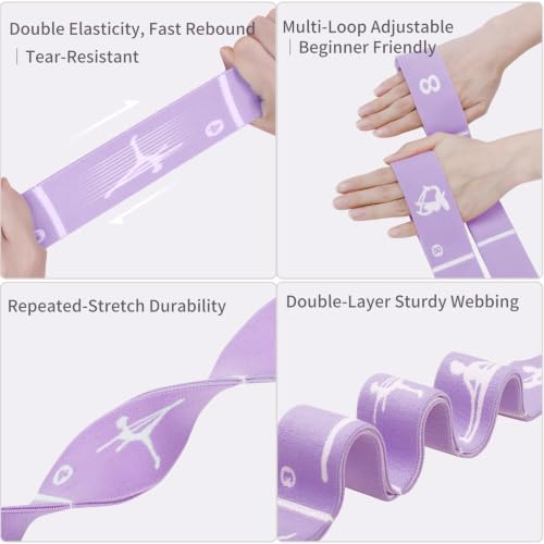 2-Pack Adjustable Kids Dance Stretch Bands - 8-Loop Elastic Bands for Ballet, Latin, Yoga, Gymnastics & Stretching - Flexible, Multi-Section Design for Dance Training & Flexibility - color: Purple+Blue