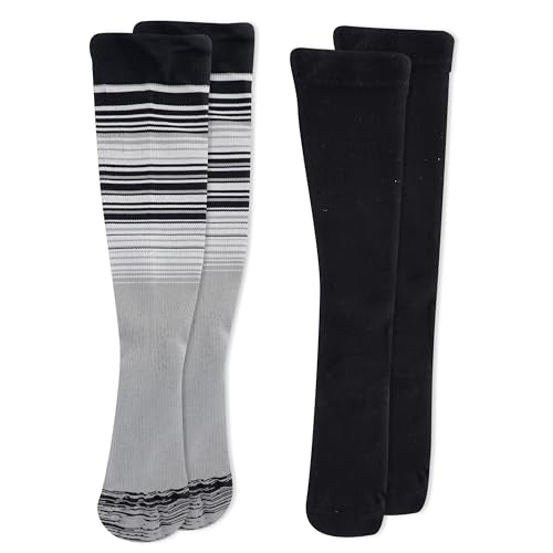 Dr. Scholl's Women's Graduated Compression Knee High Socks - color: Black Solid/Gray Stripe (2 Pairs), size: 4-10