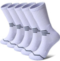 FNOVCO Women's Hiking Walking Running Crew Socks Thick Cushioned Athletic Compression Socks 5 Pairs - color: White, size: 9-11