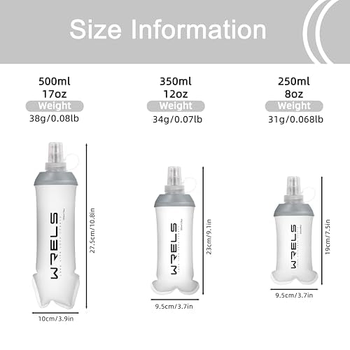 WRELS Running Water Bottle,250ml/350ml/500ml TPU Soft Flask,Collapsible Water Bottles for Hydration Vests and Running Belts Backpack, Soft Water Bottles For Hiking Cycling Climbing - color: White-350ml*2