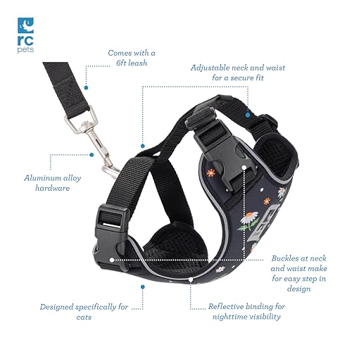 RC Pets Adventure Kitty Cat Harness | Adjustable Airmesh Vest with D-Ring and 6ft Leash for Walking and Travel | Daisies, Small - color: Daisies, size: Small