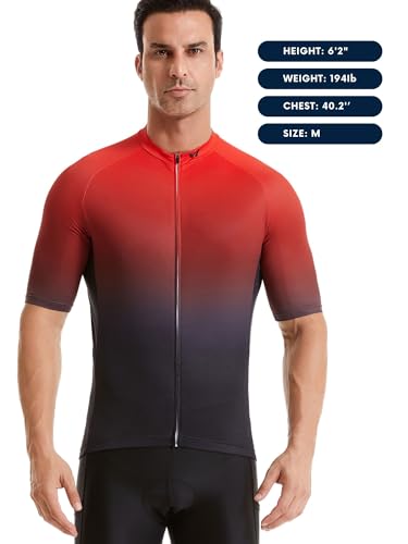 Lo.gas Cycling Jersey Men Short/Long Sleeve Bike Biking Shirts Full Zip with Pockets Road Bicycle Clothes - color: 03 Gradient Red, size: XX-Large