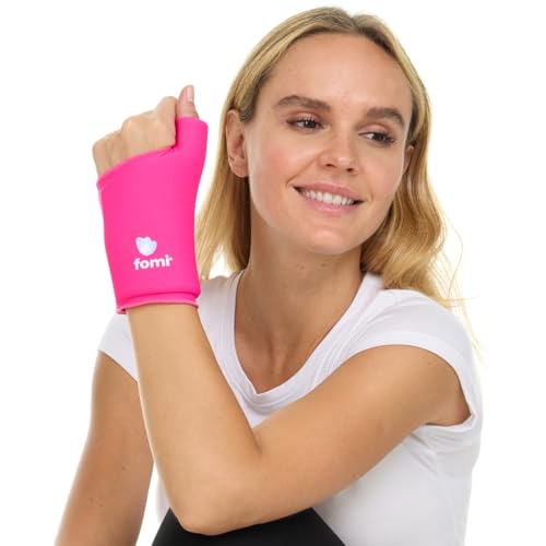 FOMI Wrist Solid Gel Ice Pack | Hot Cold Hand and Thumb Compression Sleeve Wrap for Carpel Tunnel, Arthritis, Tendonitis, Bruises, Swelling, Sports Injuries Pain Relief (Pink - Small/Medium) - color: Pink - Small/Medium