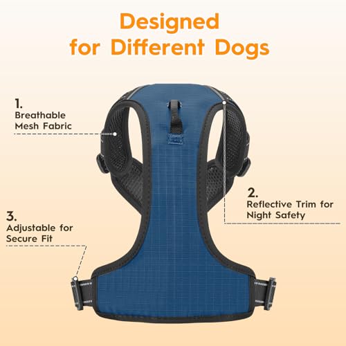 No Pull Dog Harness, No-Choke Soft Padded Reflective Dog Vest Harness with Front Clip & Top Handle, 2 Quick-Release Buckles, Adjustable for Small Medium Large Dogs - color: Royal Sapphire, size: X-Small