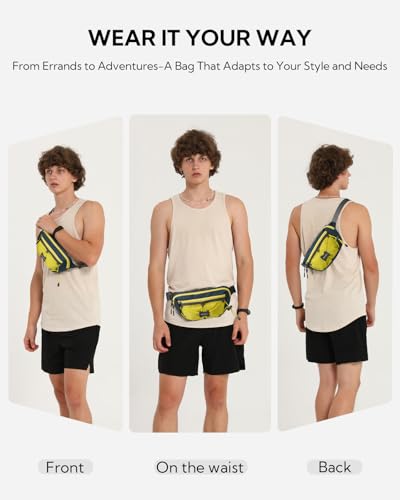 WATERFLY Small Fanny Pack RFID Blocking Travel Hiking Crossbody Waist Bag - color: Yellow-Blue