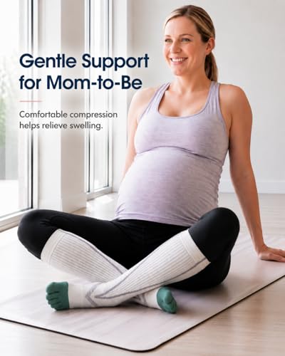 Compression Socks with Grips for Women Toe Pilates Socks Grippy Socks Woman Hospital Non Slip for Pregnancy Nurse - color: A02-Five Toe-Black/White