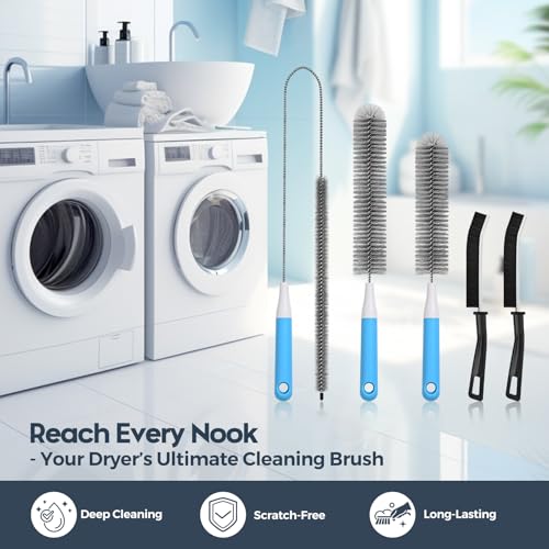 Dryer Vent Cleaner Kit 5 Pcs, Refrigerator Coil Cleaning Brush, Sewer Set Brush, Dryer Lint Cleaner Brush for Flexible Lint Remover, Kitchen Sink, Bathroom Clog, Toilet, Vent Scrubber - color: 5pack-grey