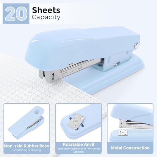 SKYDUE Blue Office Desk Accessories, Stapler and Tape Dispenser Set,10PCS - color: Blue