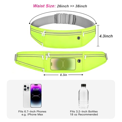 Slim Running Belt for Women Men,Runners Fanny Pack Phone Holder,Money Belt,Running Gear Accessories,with 3 Pockets (Grass green) - color: Grass green