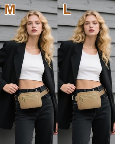 Capolo Fanny Packs for Women 4 Zip Pocket Crossbody Belt Bag Waist Bags - color: Khaki, size: Medium
