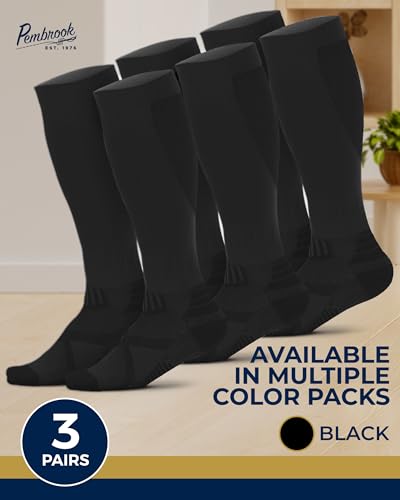 Pembrook 3 Pairs Compression Socks 20-30 mmHg - Compression Socks for Women and Men | Running, Athletic, Travel, Nurses - color: 3 Black With Black - 3 Pairs, size: Large