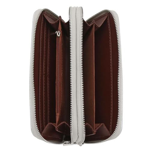 FashionPuzzle Double Zip Around PU Leather Wristlet Cell Phone Wallet - color: Silver