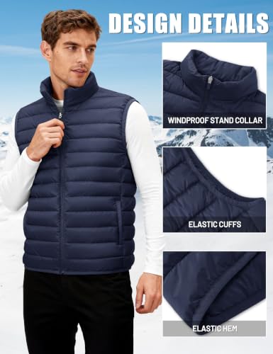 TACVASEN Men's Lightweight Packable Puffer Winter Warm Vests Outerwear - color: Navy Blue, size: Large
