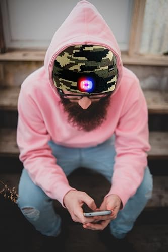 ATNKE LED Lighted Beanie Hat,USB Rechargeable 4 LED Red and Blue Flashing Running Headlamp Cap Gifts for Men and Women - color: #Camouflage Green