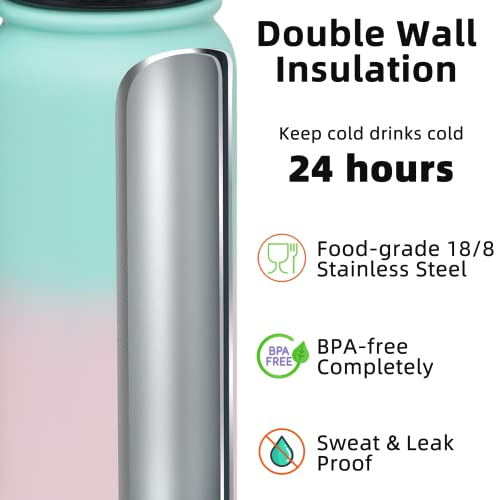 Fanhaw 20oz Stainless Steel Water Bottle with Chug Lid, Green Pink - color: Green Pink, style: 20 Ounces