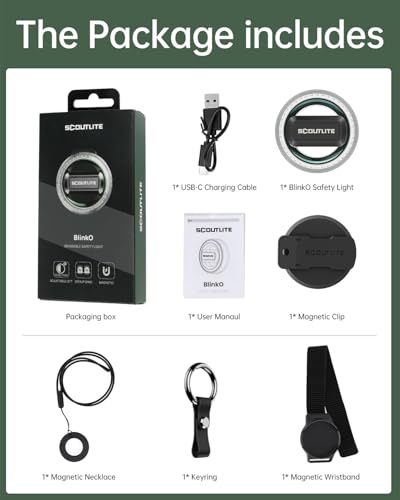 BlinkO Set 5 in 1, Wearable Outdoor Safety Light with Magnetic Clip, Wristband, Necklace and Keyring, Hands-Free EDC Flashlight, Clip-on Safety Light for Running, Hiking, Cycling, Dog Walking at Night