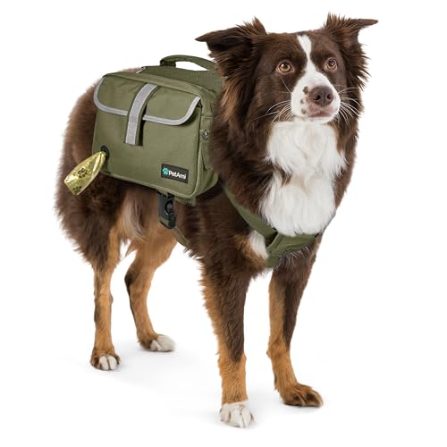 PetAmi Dog Backpack for Medium Large Dogs, Hiking Saddle Bag, Olive Canvas - color: Olive Canvas, size: Large