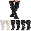 Jspupifip 6 Pairs Plus Size Compression Socks for Women, Wide Calf - color: Black White Beige, size: 4X-Large
