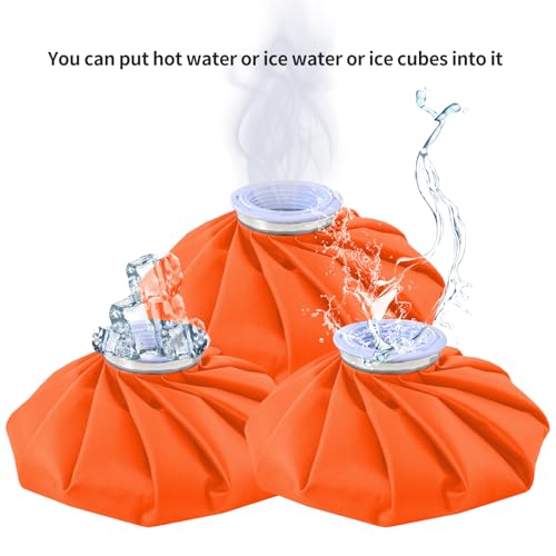 Ice Bags Ice Packs for Injuries,Reusable Ice Bags refillable Ice Pack Hot Water Bottle Hot Water Bag for Knee Head Hand Face Pain Relief,Hot Cold Compress,2Packs(9”&11”) Orange - size: 9" & 11", style: Orange