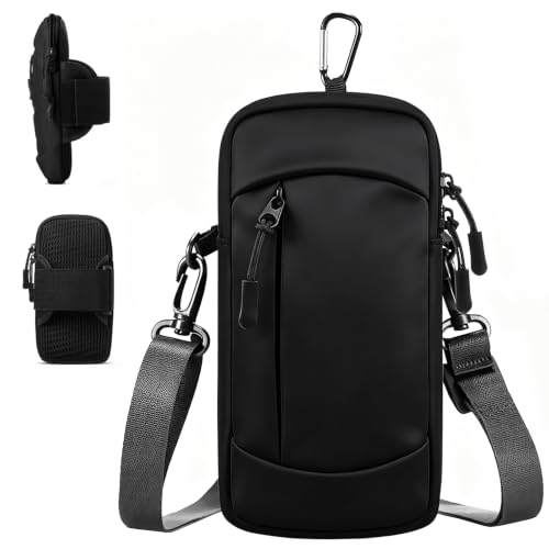 Waterproof Cell Phone Crossbody Bag with Arm Band, Removable Shoulder Strap Phone Holder Pouch for iPhone Android Up to 7'', for Running Hiking Travel Workout