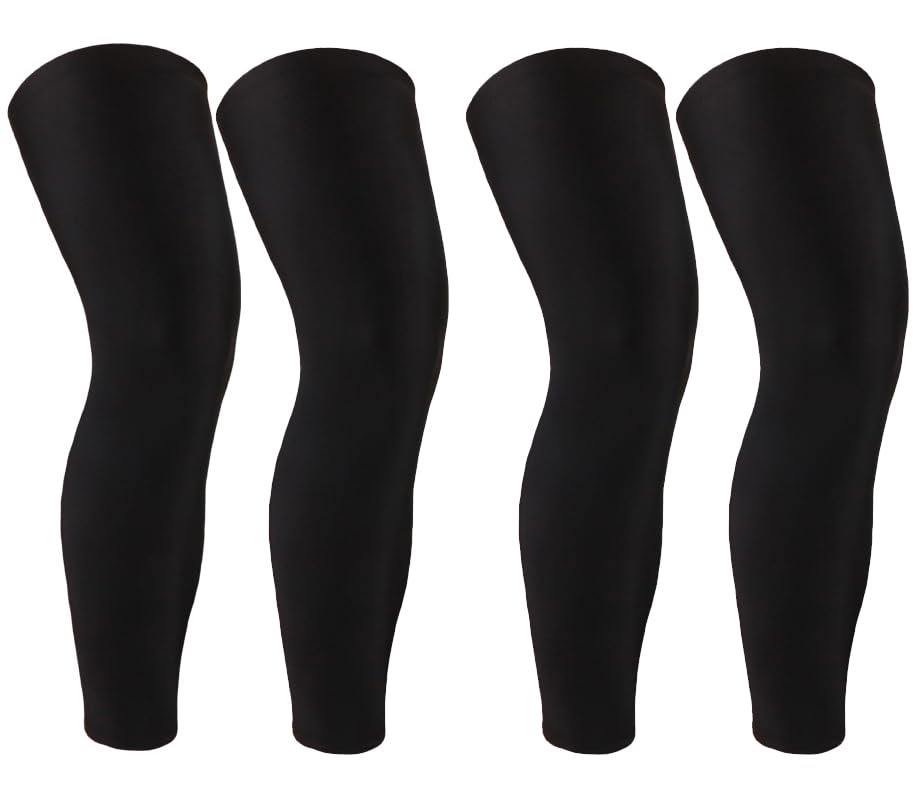 SUJAYU 2 Pairs Full Leg Compression Sleeve, Calf Compression Sleeve Women Men, Long Leg Sleeves for Basketball Running - color: Black+black, size: Large