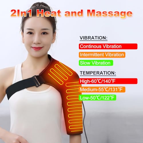 Heated Shoulder Brace with Massager Portable Electric Heating Pad - color: Left