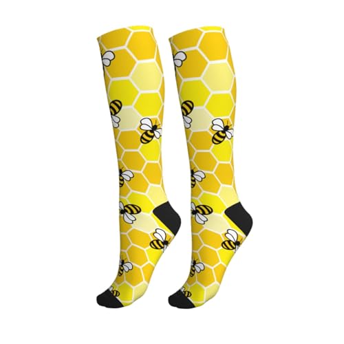Cute Compression Socks Knee High Support Stockings Women Men - color: Cute Honey Bee