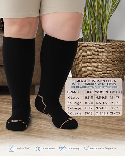 Pembrook Plus Size Compression Socks for Women Wide Calf - 3 Pairs, 20-30mmHg Extra Wide Calf Compression Socks, Up to 4XL - color: Black With Copper - 3 Pairs, size: X-Large