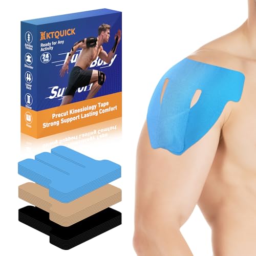 KTQUICK Precut Kinesiology Tape for Shoulders, 24 PCS, 20% Stronger, Blue - color: Blue, size: 24PCS