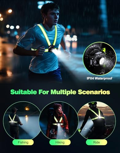 ISEYOU Running Lights for Runners, 500 Lumens Running Light with 45° Adjustable Tilt, 360° Reflective Vest & IPX4 Waterproof Rechargeable Light Up Gear for Night Walking/Cycling/Jogging/Hiking