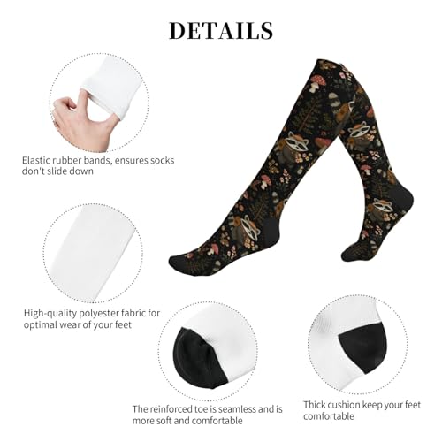 Cute Compression Socks Knee High Support Stockings Women Men - color: Cute Raccoon Mushroom