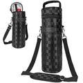 opux Single Bottle Wine Bag Carrier, Insulated Cooler Tote, Black Squares - color: Black Square