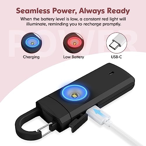 Rechargeable Personal Alarms for Women - Christmas Birthday Gifts for Women, Stocking Stuffers for Teen Girl, Daughter, Safety Keychain Flashlight, Siren Alarm, Travel College Essentials (Black) - color: Black