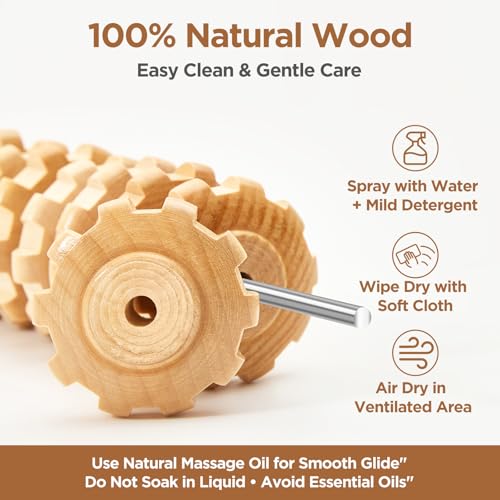 Wooden Cellulite Muscle Roller for Legs and Thighs - Handheld Fascia Blaster Tool for Muscle Relief, Lymphatic Drainage & Body Sculpting - Anti Cellulite Massager for Women and Men (9 Wheel)