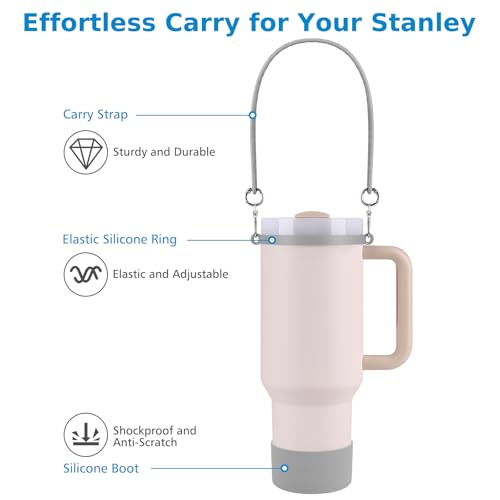 Accmor Water Bottle Handle, Silicone Water Bottle Sling, Water Bottle Carrier Holder with Strap and Boot Compatible with Stanley Cup Accessories - color: gray