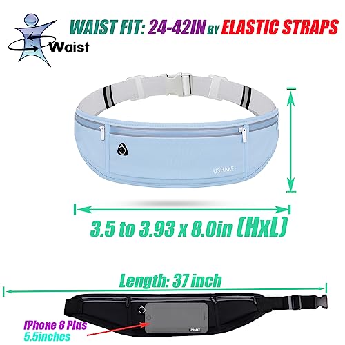 USHAKE Slim Running Belt, Bounce Free Fanny Pack Phone Holder - color: Light Blue
