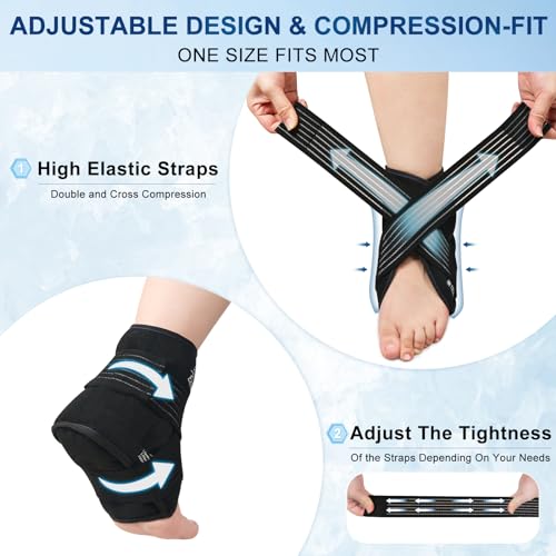 Ankle Ice Pack Wrap with Compression – Reusable Cold Gel Pack for Foot and Achilles, Dual Strap Design with Soft Plush Lining, Flexible Cold Therapy for Ankle Support - style: 1 Pack