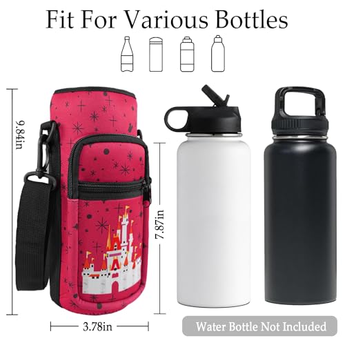 Water Bottle Carrier Bag 25oz/32oz Water Bottle Pouch Holder Adjustable Shoulder Strap Neoprene Water Bottle Sling Bag with Phone Pocket Insulated Tumbler Accessories for Walking - color: Deep Red