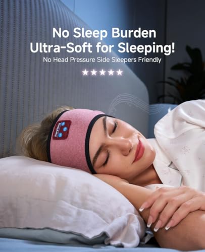 Perytong Sleep Headphones Bluetooth Headband, No Pressure for Ear, Headband Headphones Wireless Earphones Music Sleep Headband Earbuds, Sleep Mask Gifts for Men Women Teens - color: HB BrickRed