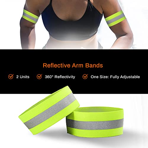 Reflective Running Gear Safety Bundle - Reflective Vest, LED Safety Light, Reflective Bands, Night Safety Gear for Runners, Cycling, Hiking, Walking - High Visibility Reflective Gear