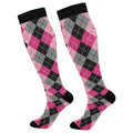 JUNZAN Buffalo Plaid Red Black Knee High Socks Compression Socks for Women Men Kid for Running Sports Nurse - color: Argyle Plaid Pink Black